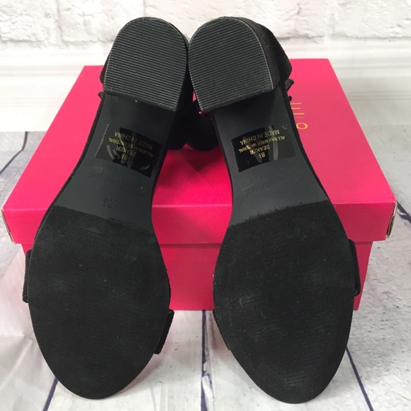 New black vegan suede ankle strap chunky heel - Picture 6 of 6